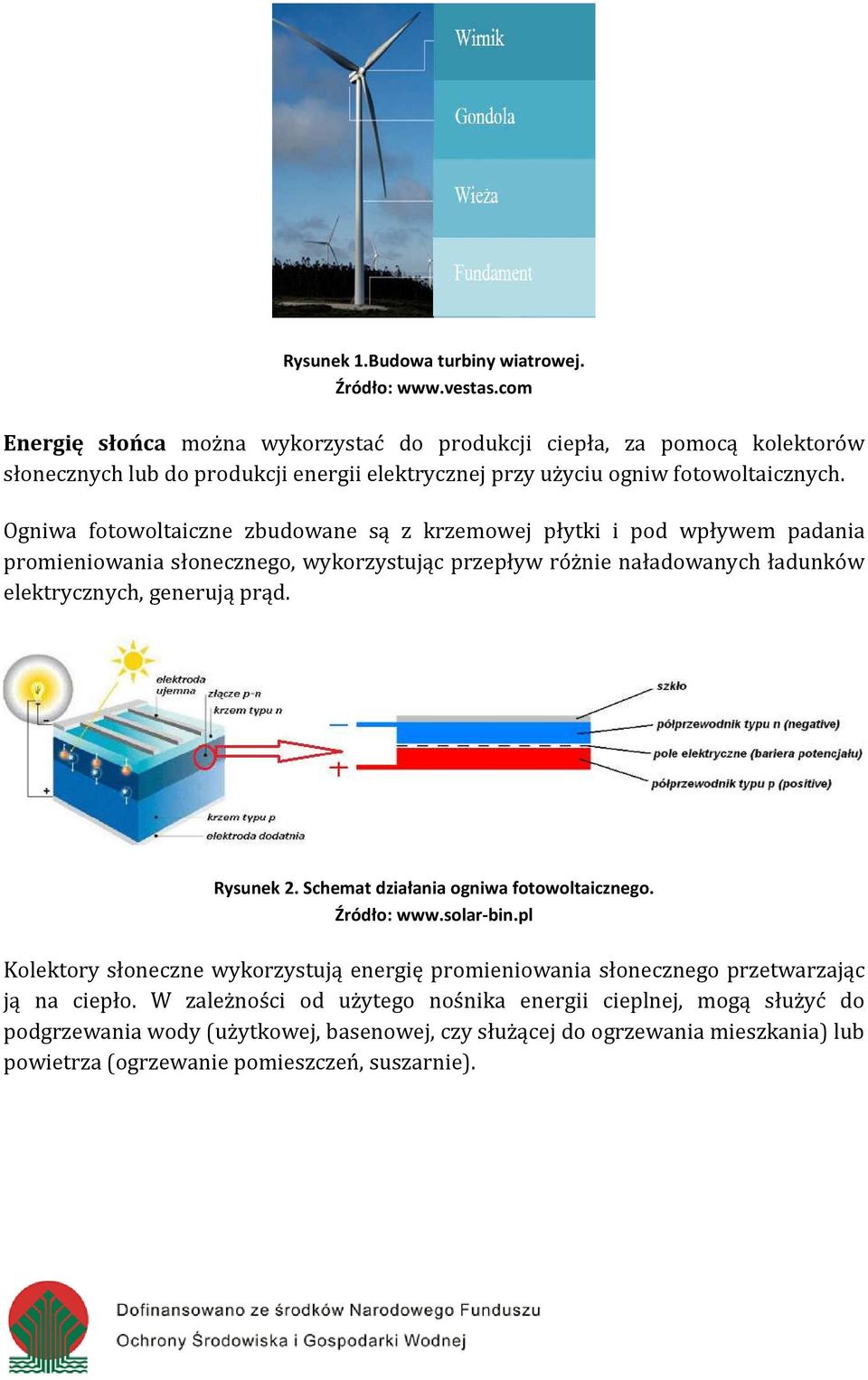 Ogniwa fotowoltaiczne zbudowane są z krzemowej płytki i pod wpływem padania promieniowania słonecznego, wykorzystując przepływ różnie naładowanych ładunków elektrycznych, generują prąd.