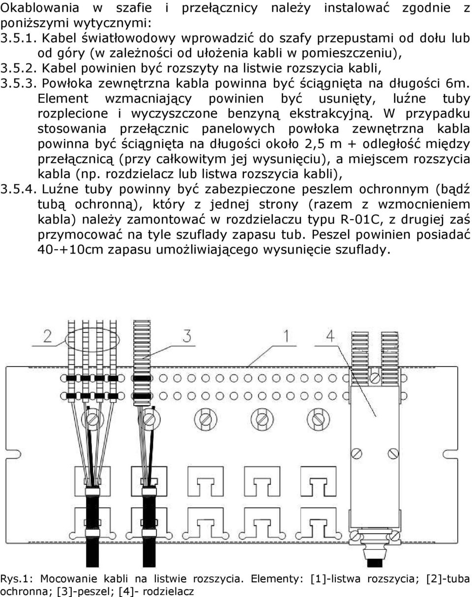 Element wzmacniający powinien być usunięty, luźne tuby rozplecione i wyczyszczone benzyną ekstrakcyjną.