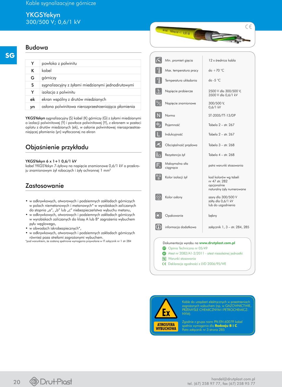 0,6/1 kv 300/ V, 0,6/1 kv KGSekyn sygnalizacyjny (S) kabel (K) górniczy (G) z żyłami miedzianymi o izolacji polwinitowej () i powłoce polwinitowej (), z ekranem w postaci oplotu z drutów miedzianych