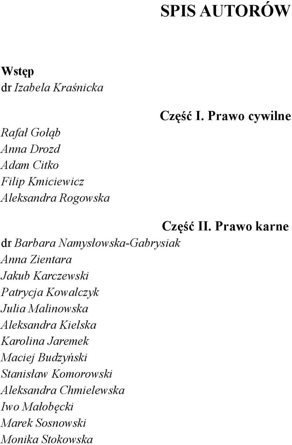 Prawo karne dr Barbara Namysłowska-Gabrysiak Anna Zientara Jakub Karczewski Patrycja Kowalczyk