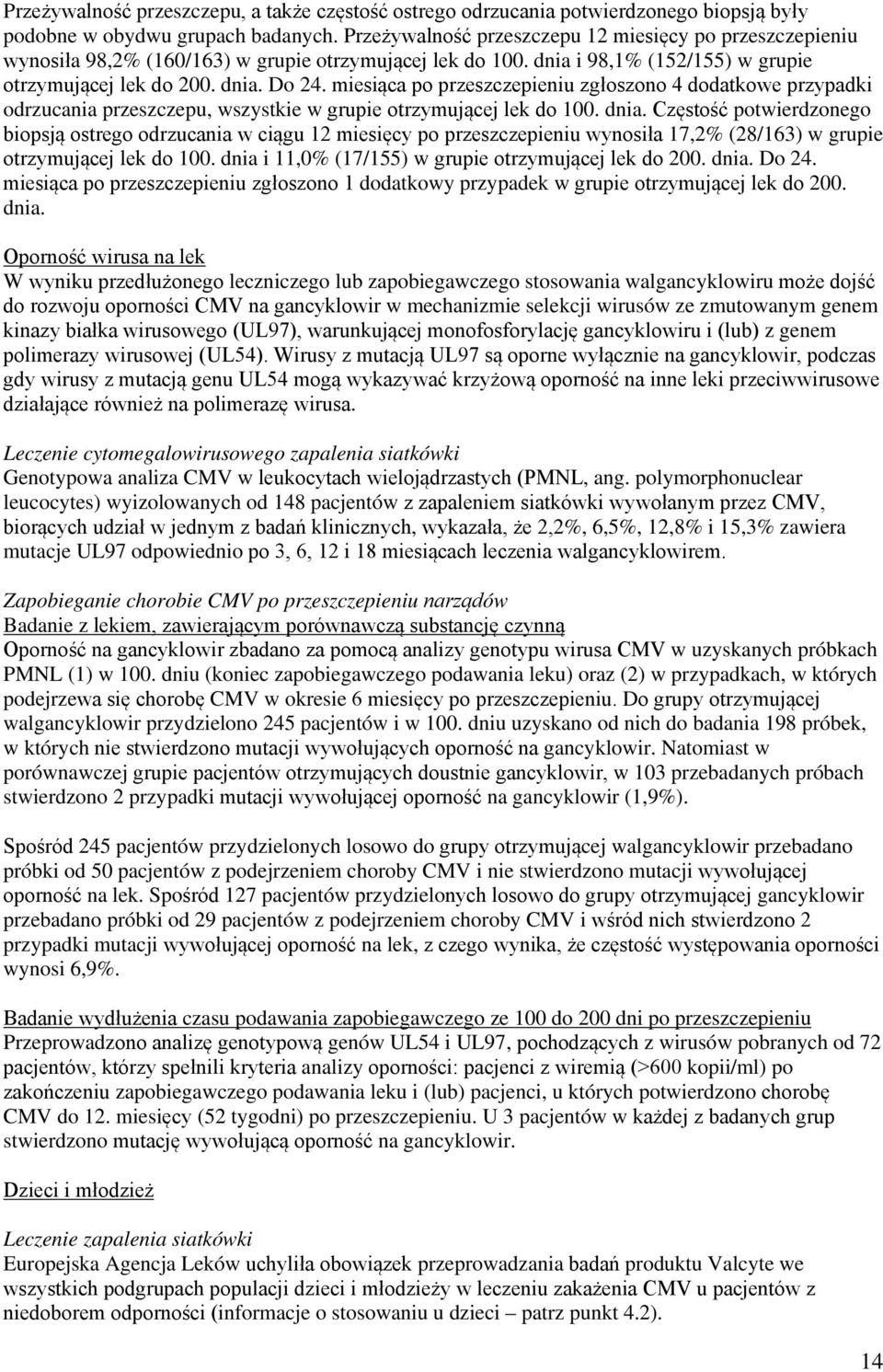 miesiąca po przeszczepieniu zgłoszono 4 dodatkowe przypadki odrzucania przeszczepu, wszystkie w grupie otrzymującej lek do 100. dnia.