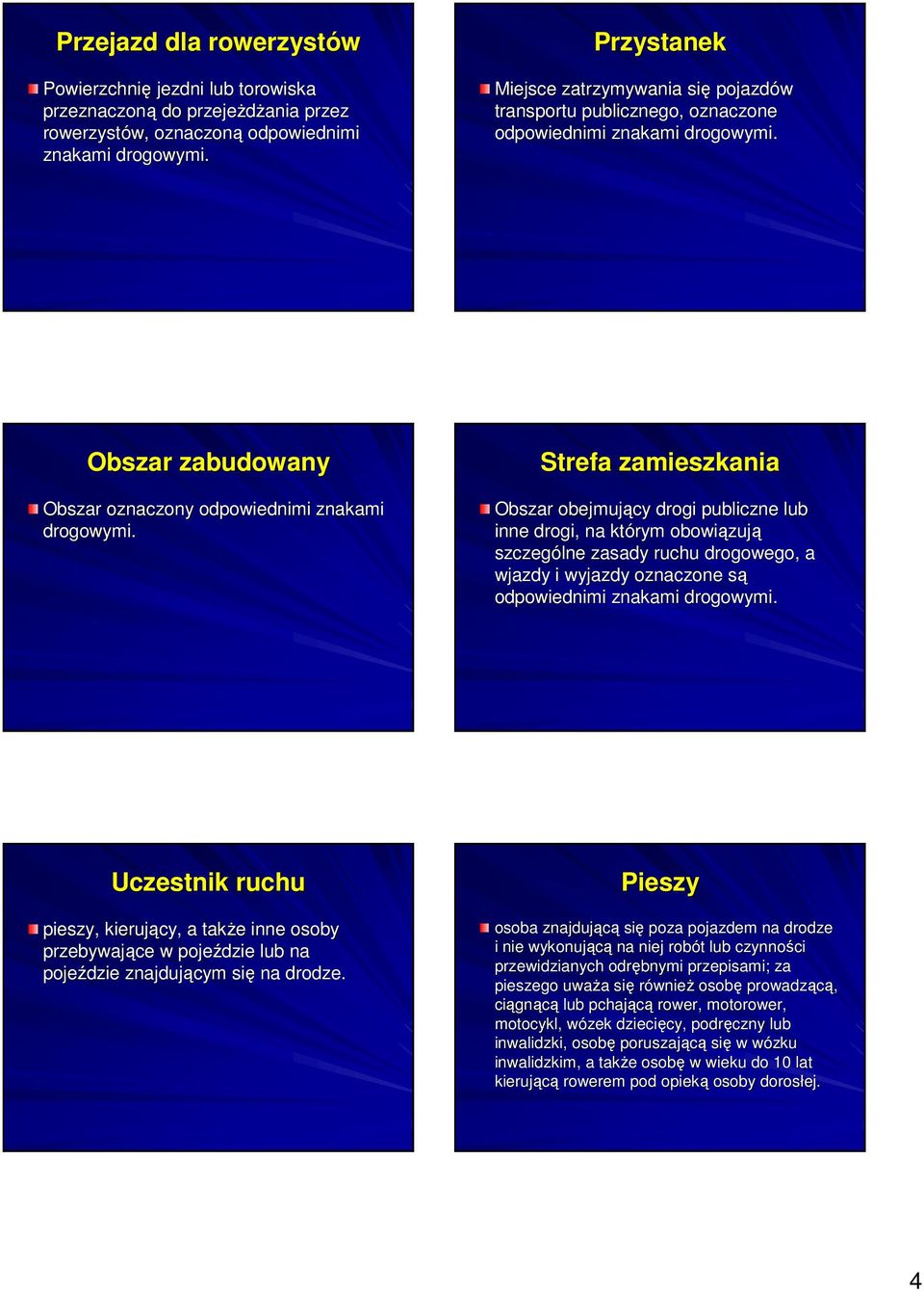 Strefa zamieszkania Obszar obejmujący drogi publiczne lub inne drogi, na którym obowiązuj zują szczególne zasady ruchu drogowego, a wjazdy i wyjazdy oznaczone sąs odpowiednimi znakami drogowymi.