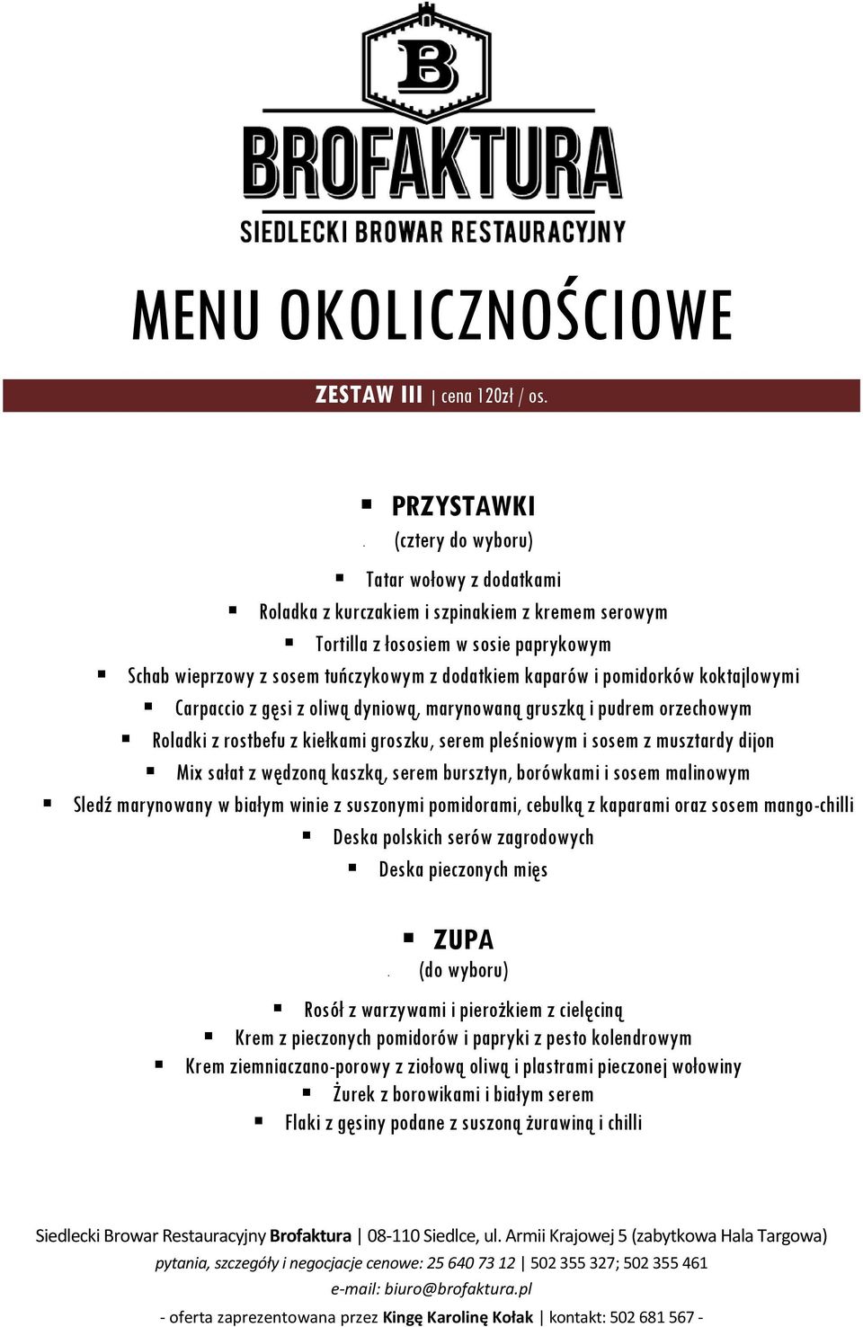 pomidorków koktajlowymi Carpaccio z gęsi z oliwą dyniową, marynowaną gruszką i pudrem orzechowym Roladki z rostbefu z kiełkami groszku, serem pleśniowym i sosem z musztardy dijon Mix sałat z wędzoną