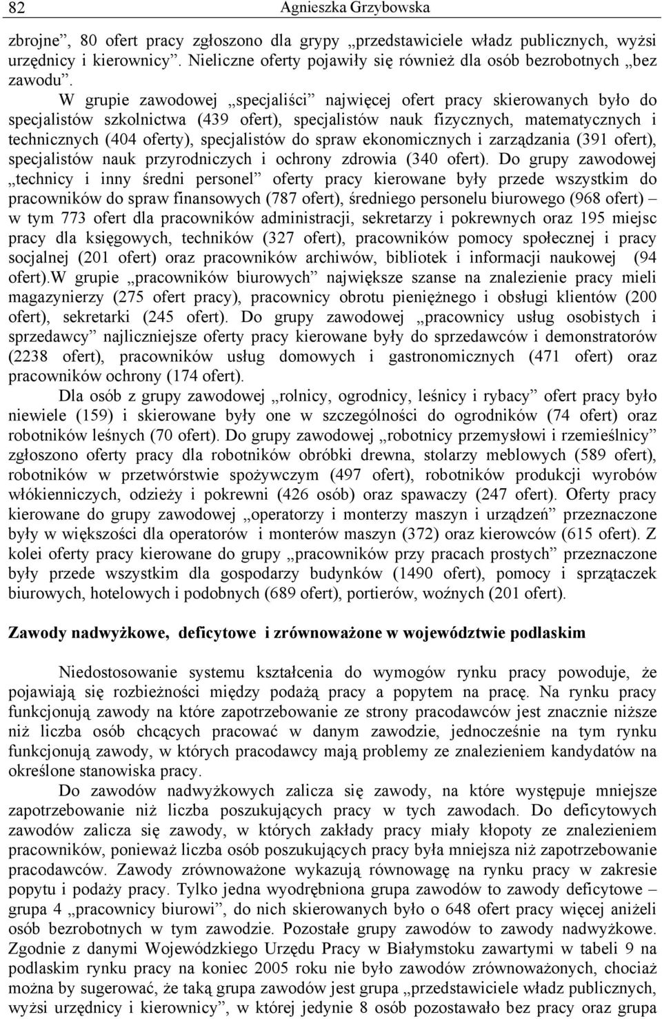 W grupie zawodowej specjaliści najwięcej ofert pracy skierowanych było do specjalistów szkolnictwa (439 ofert), specjalistów nauk fizycznych, matematycznych i technicznych (404 oferty), specjalistów