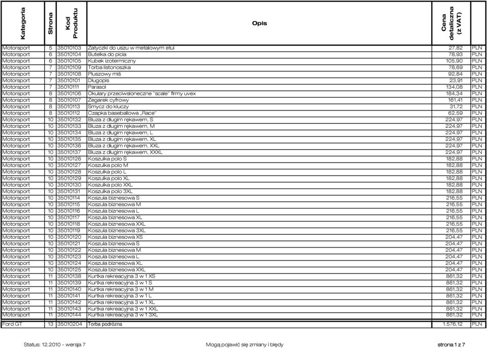 134,08 PLN Motorsport 8 35010106 Okulary przeciwsłoneczne "scale" firmy uvex 184,34 PLN Motorsport 8 35010107 Zegarek cyfrowy 161,41 PLN Motorsport 8 35010113 Smycz do kluczy 31,72 PLN Motorsport 8
