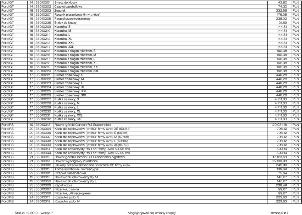 35010211 Koszulka, L 144,81 PLN Ford GT 16 35010212 Koszulka, XL 144,81 PLN Ford GT 16 35010213 Koszulka, XXL 144,81 PLN Ford GT 16 35010214 Koszulka, 3XL 144,81 PLN Ford GT 16 35010215 Koszulka z