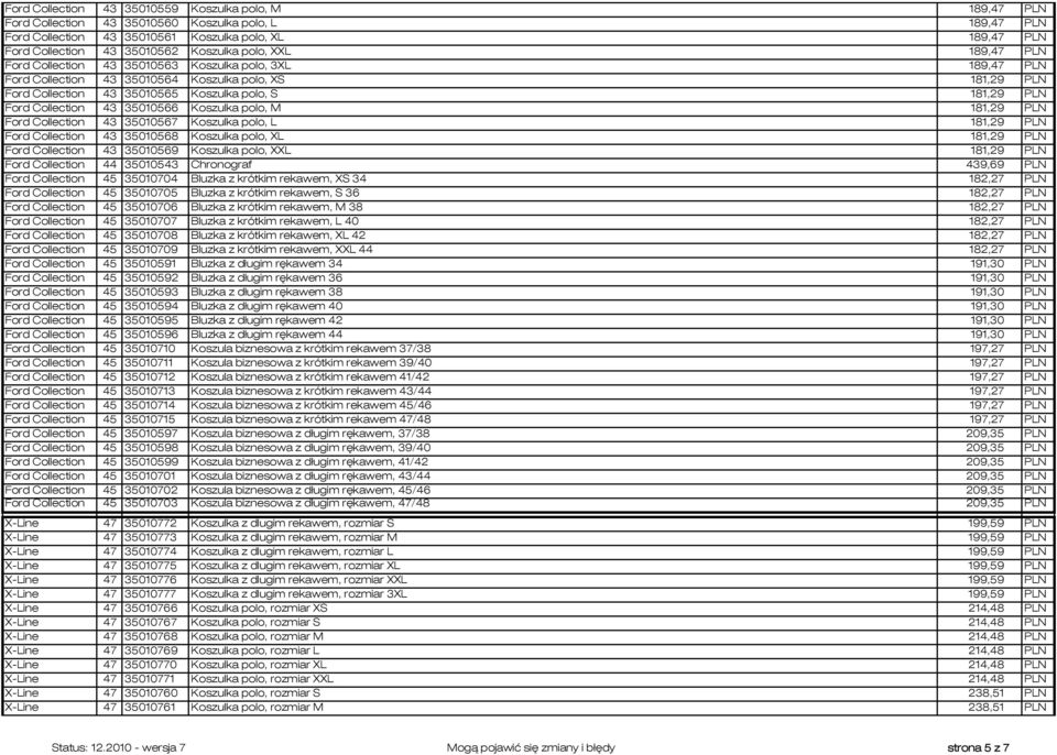 PLN Ford Collection 43 35010566 Koszulka polo, M 181,29 PLN Ford Collection 43 35010567 Koszulka polo, L 181,29 PLN Ford Collection 43 35010568 Koszulka polo, XL 181,29 PLN Ford Collection 43