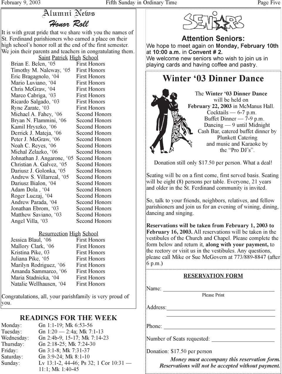 Saint Patrick High School Brian E. Belen, 05 First Honors Timothy M.