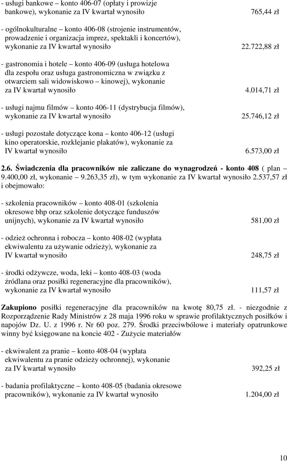 (dystrybucja filmów), wykonanie za - usługi pozostałe dotyczące kona konto 406-12 (usługi kino operatorskie, rozklejanie plakatów), wykonanie za 765,44 zł 22.722,88 zł 4.014,71 zł 25.746,12 zł 6.