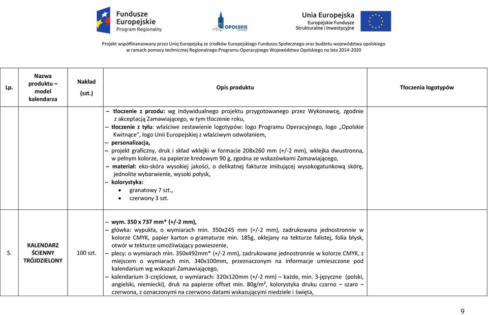 dwustronna, w pełnym kolorze, na papierze kredowym 90 g, zgodna ze wskazówkami Zamawiającego, materiał: eko-skóra wysokiej jakości, o delikatnej fakturze imitującej wysokogatunkową skórę, jednolite