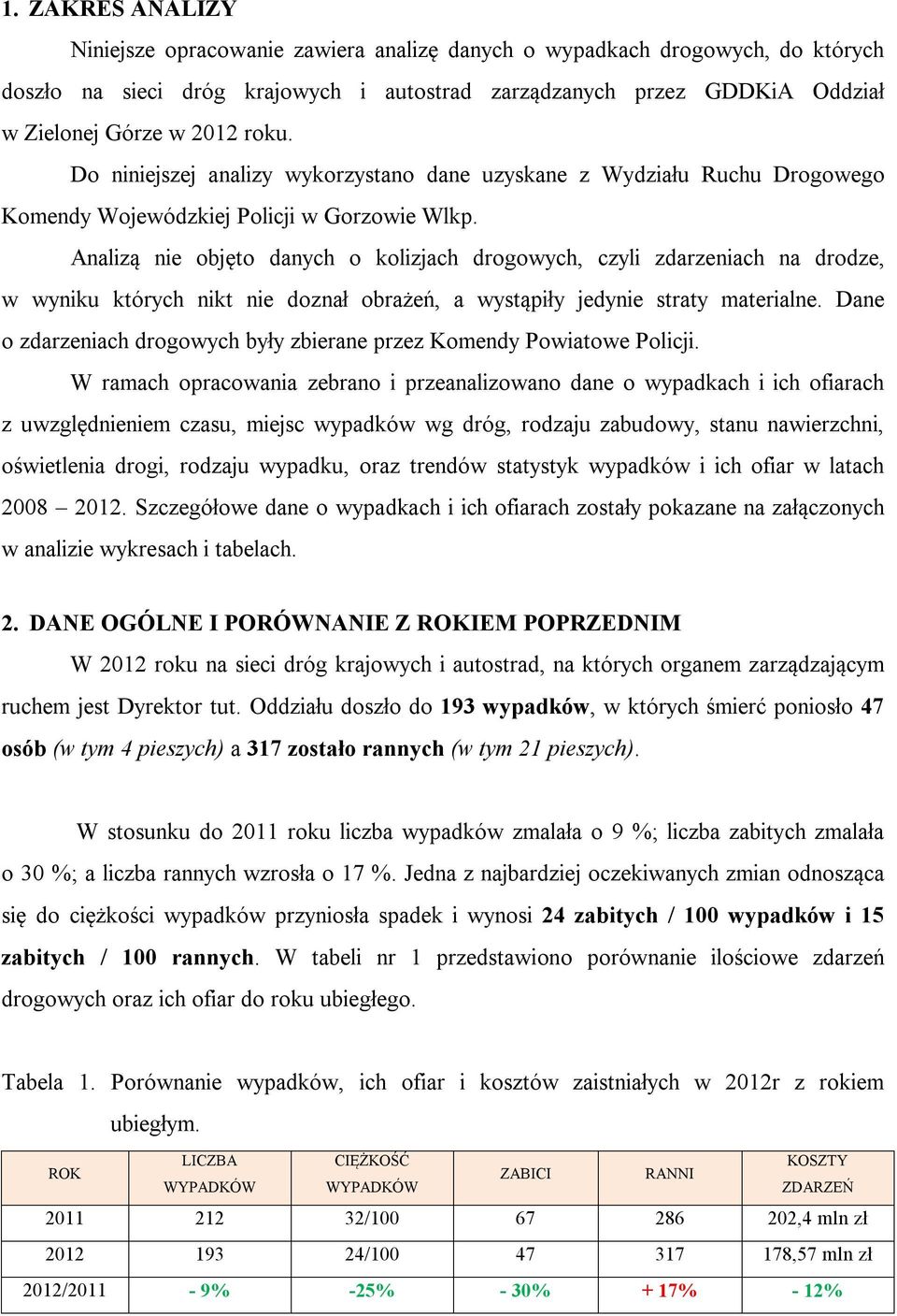 Analizą nie objęto danych o kolizjach drogowych, czyli zdarzeniach na drodze, w wyniku których nikt nie doznał obrażeń, a wystąpiły jedynie straty materialne.