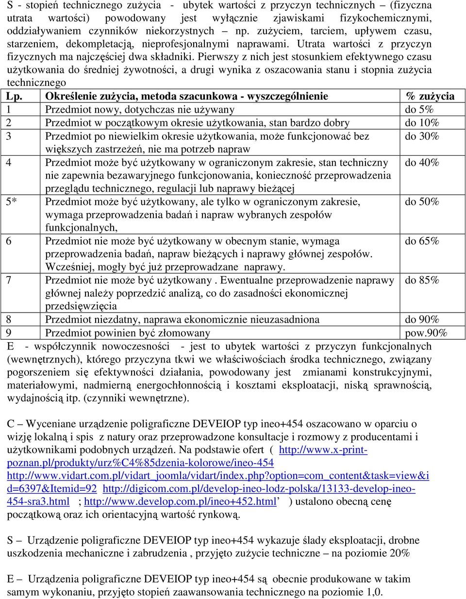 Pierwszy z nich jest stosunkiem efektywnego czasu uŝytkowania do średniej Ŝywotności, a drugi wynika z oszacowania stanu i stopnia zuŝycia technicznego Lp.