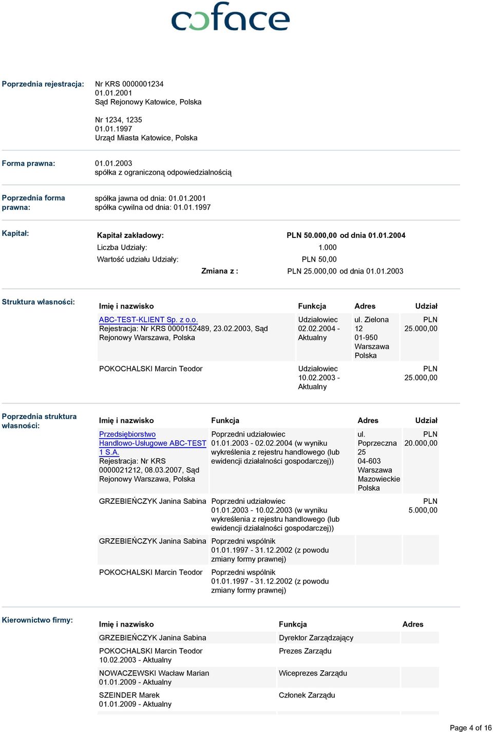 z o.o. Rejestracja: Nr KRS 0000152489, 23.02.2003, Sąd Rejonowy Warszawa, POKOCHALSKI Marcin Teodor Udziałowiec 02.02.2004 - Aktualny Udziałowiec 10.02.2003 - Aktualny ul.