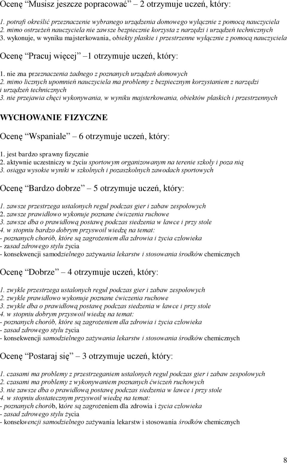 nie zna przeznaczenia żadnego z poznanych urządzeń domowych 2. mimo licznych upomnień nauczyciela ma problemy z bezpiecznym korzystaniem z narzędzi i urządzeń technicznych 3.