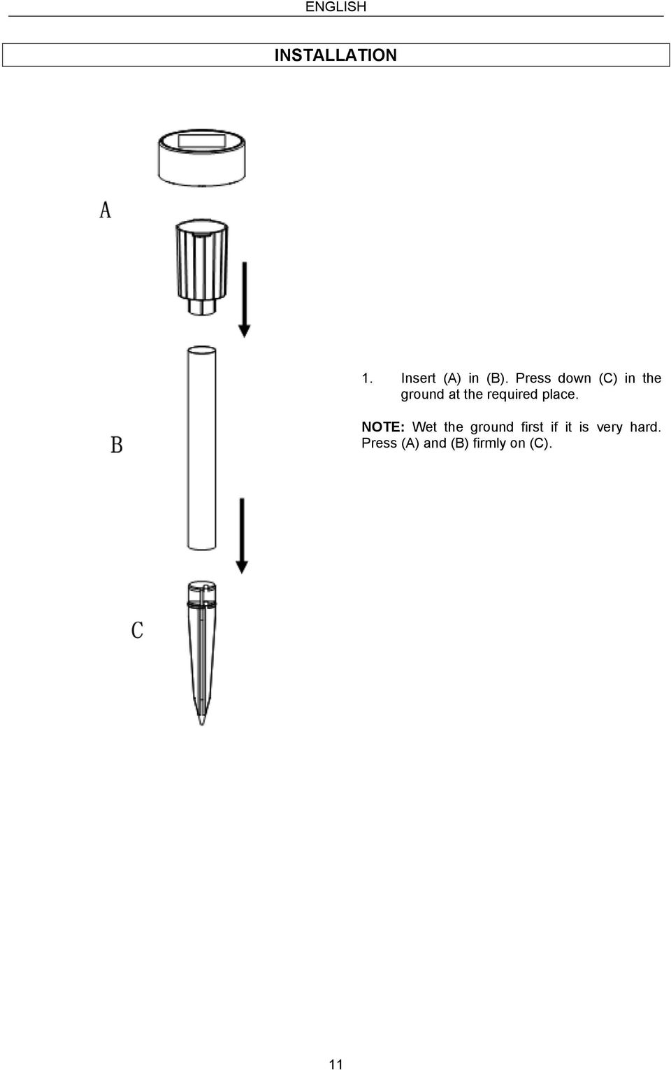 Press down (C) in the ground at the required