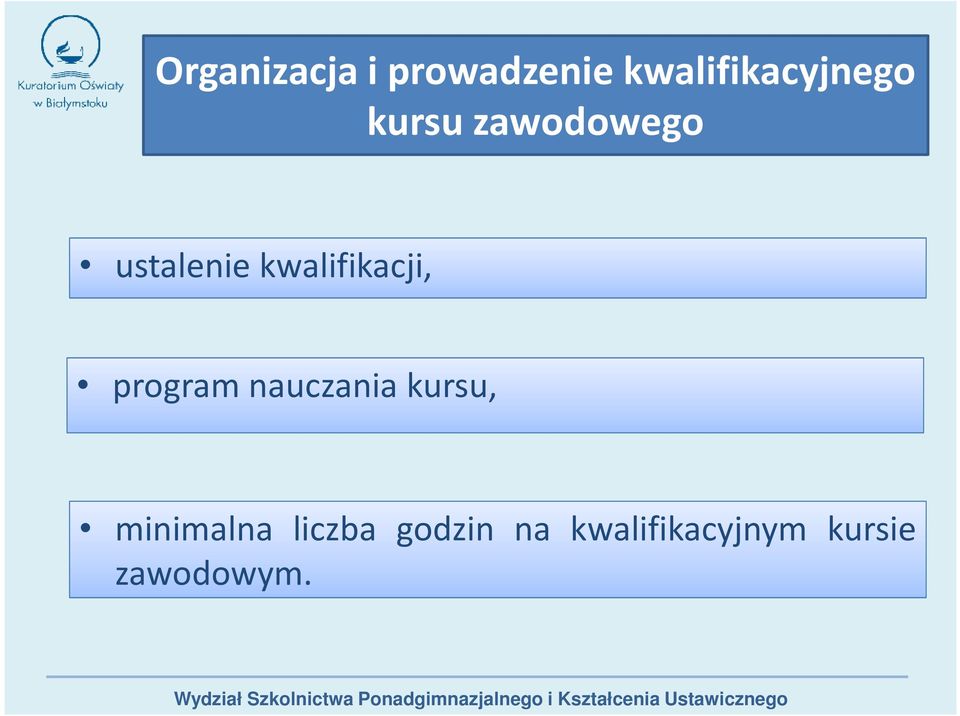 program nauczania kursu, minimalna liczba
