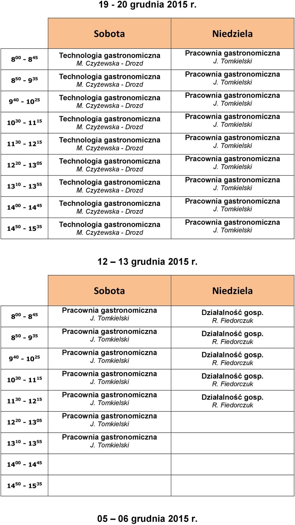 13 10-13 55 14 00-14 45 14 50-15 35 12 13 grudnia 2015 r.