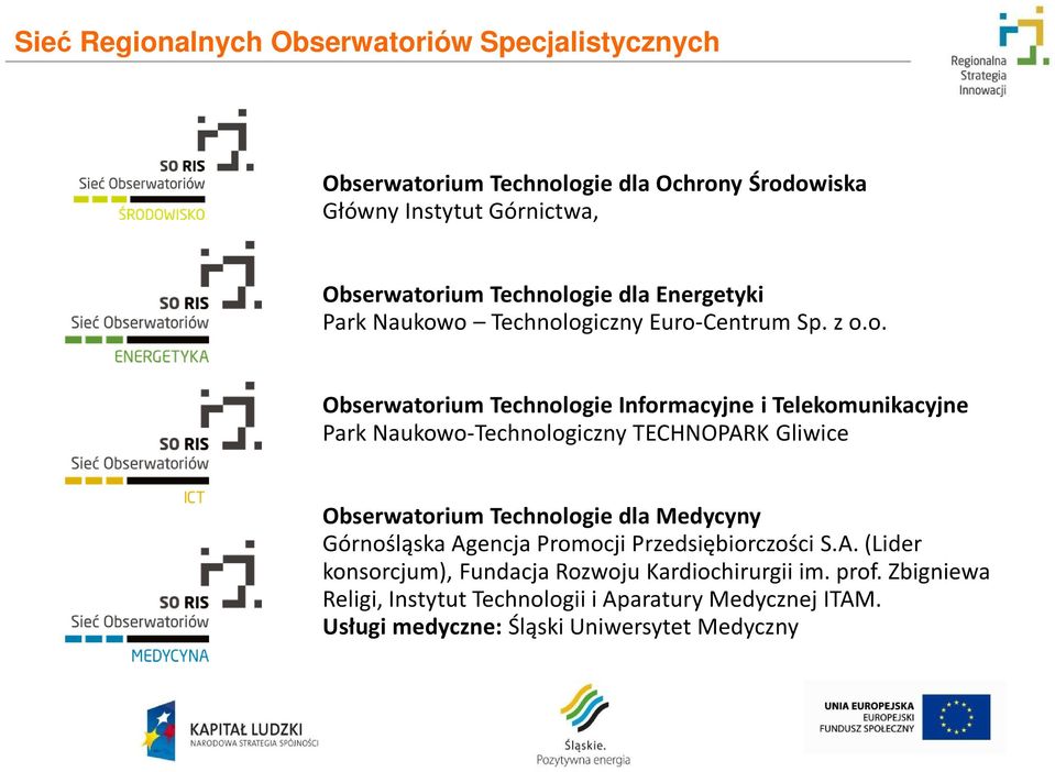 ogie dla Energetyki Park Naukowo ogiczny Euro-Centrum Sp. z o.o. Obserwatorium ogie Informacyjne i Telekomunikacyjne Park Naukowo-ogiczny