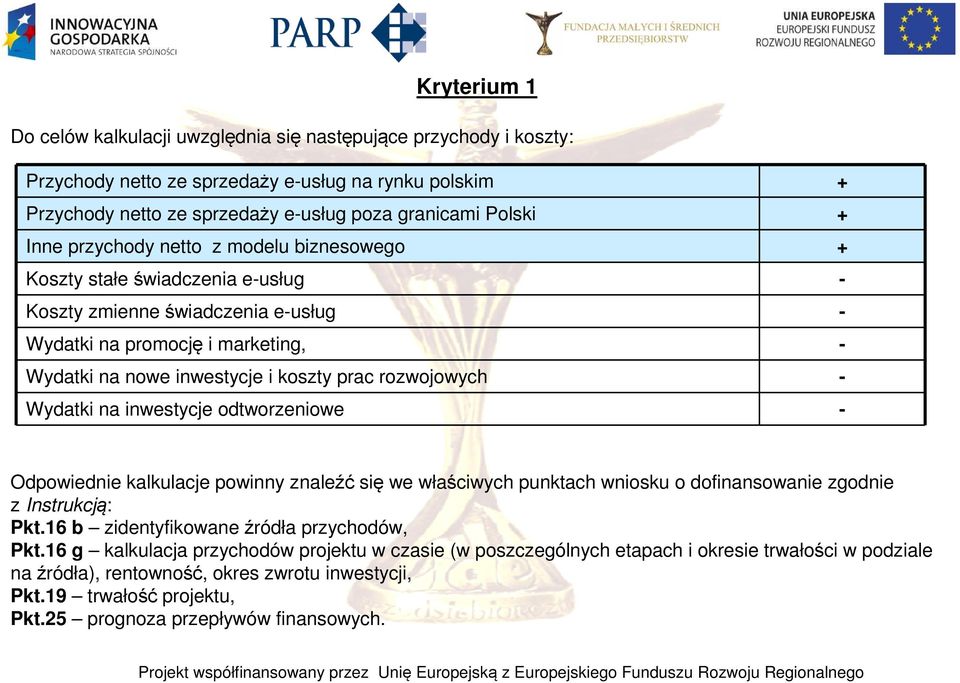 rozwojowych - Wydatki na inwestycje odtworzeniowe - Odpowiednie kalkulacje powinny znaleźć się we właściwych punktach wniosku o dofinansowanie zgodnie z Instrukcją: Pkt.