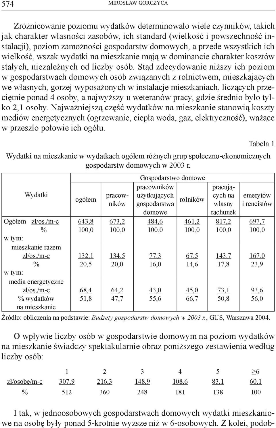 Stąd zdecydowanie niższy ich poziom w gospodarstwach domowych osób związanych z rolnictwem, mieszkających we własnych, gorzej wyposażonych w instalacje mieszkaniach, liczących przeciętnie ponad 4