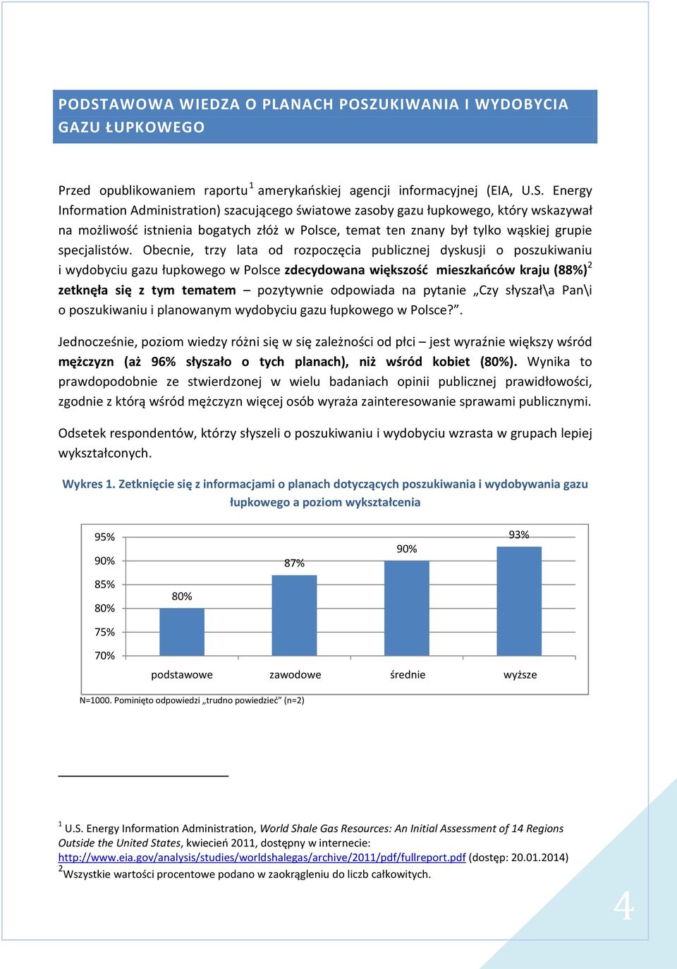 Obecnie, trzy lata od rozpoczęcia publicznej dyskusji o poszukiwaniu i wydobyciu gazu łupkowego w Polsce zdecydowana większość mieszkańców kraju (88%) 2 zetknęła się z tym tematem pozytywnie