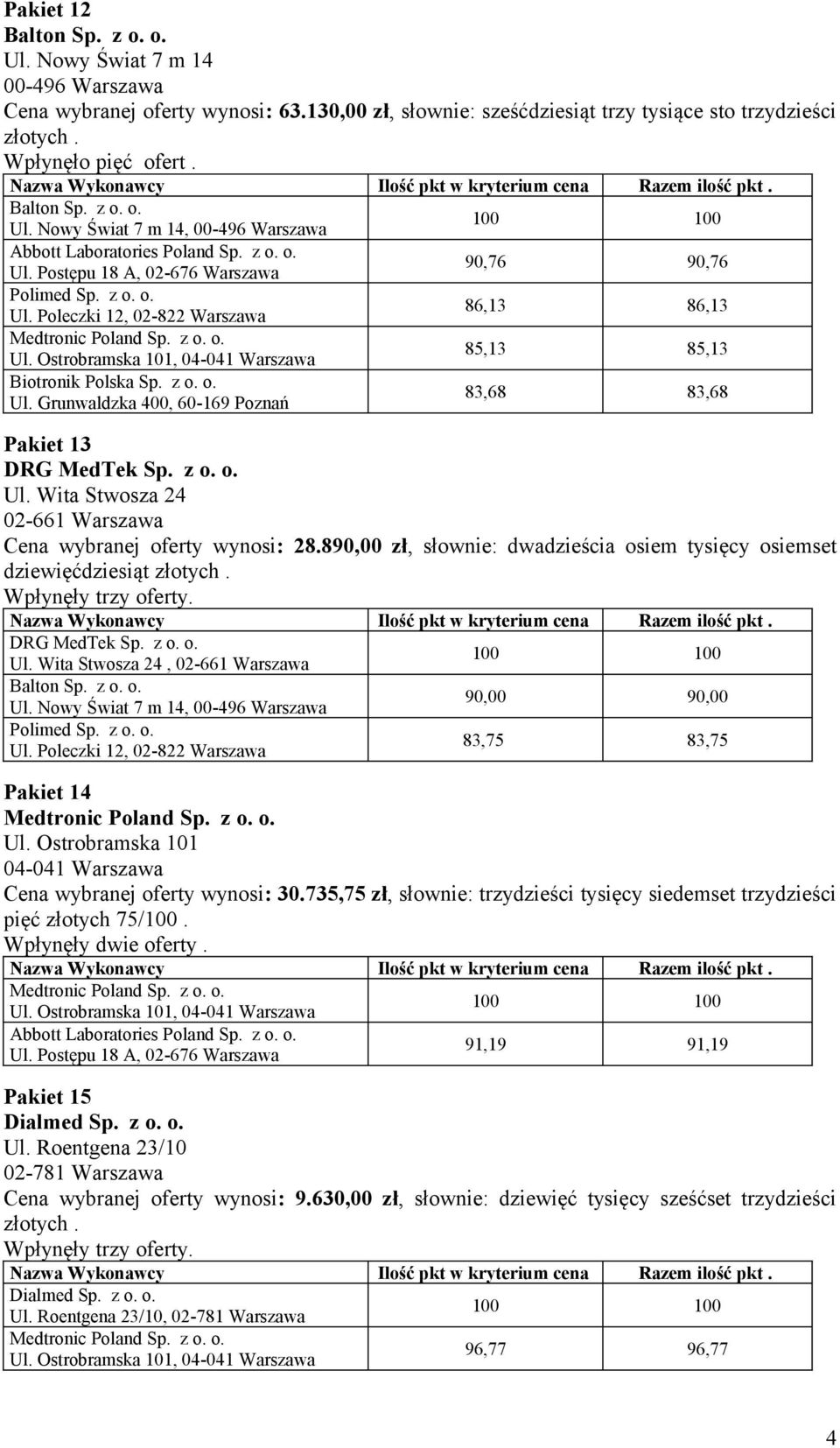 890,00 zł, słownie: dwadzieścia osiem tysięcy osiemset dziewięćdziesiąt złotych. Wpłynęły trzy oferty. DRG MedTek Sp. z o. o. Ul.