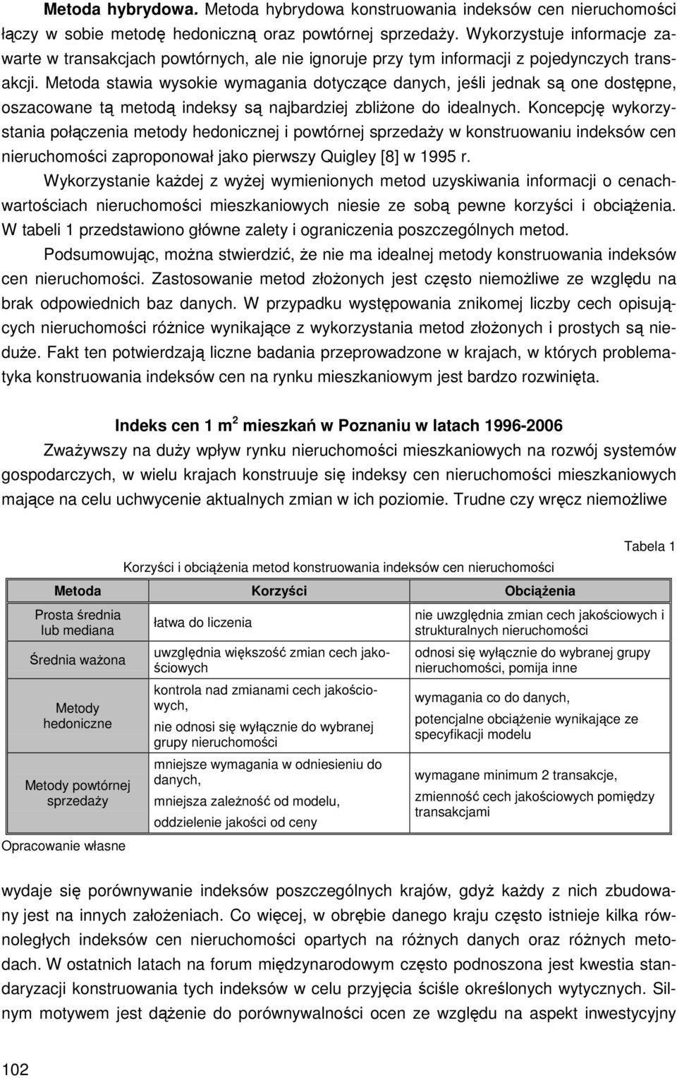 Metoda stawia wysokie wymagania dotyczące danych, jeśli jednak są one dostępne, oszacowane tą metodą indeksy są najbardziej zbliżone do idealnych.