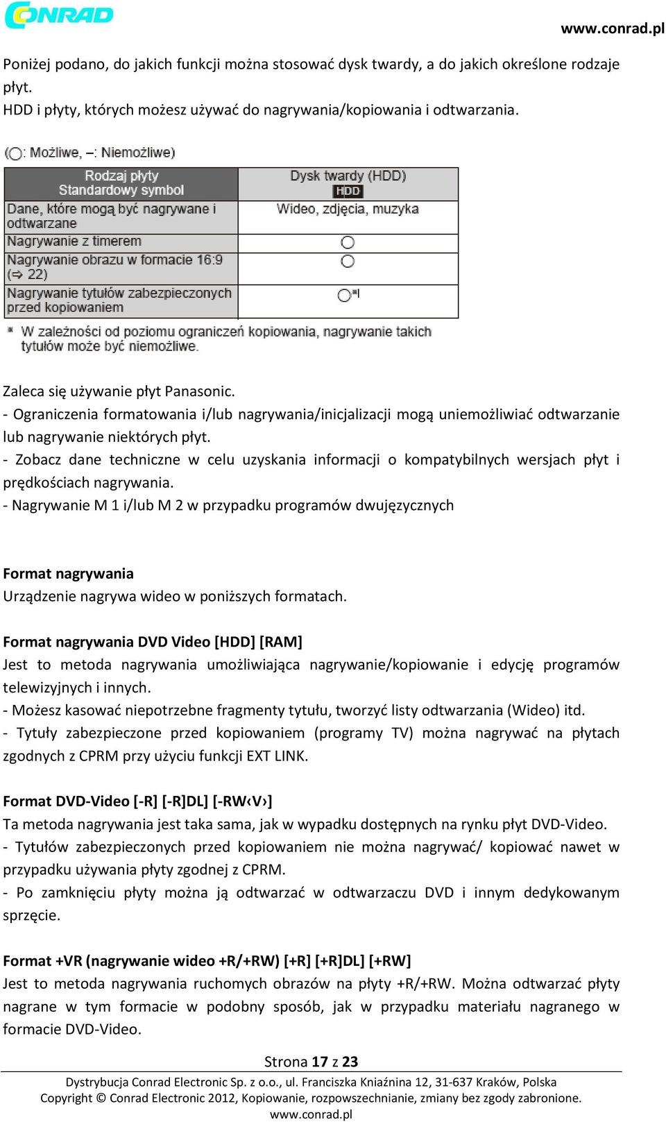 - Zobacz dane techniczne w celu uzyskania informacji o kompatybilnych wersjach płyt i prędkościach nagrywania.