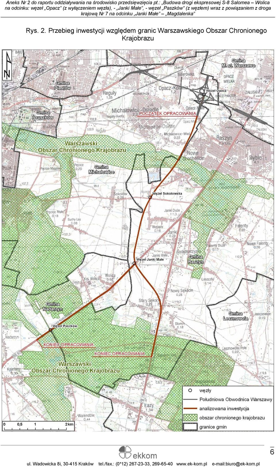 Przebieg inwestycji względem granic Warszawskiego Obszar Chronionego