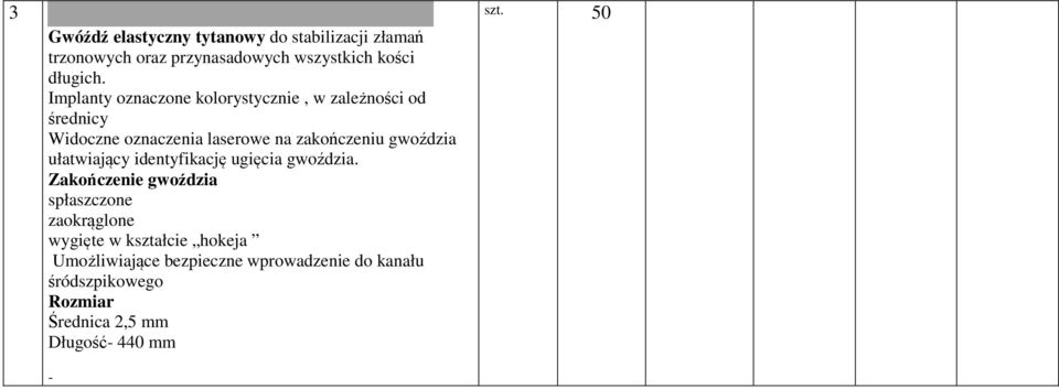 Implanty oznaczone kolorystycznie, w zależności od średnicy Widoczne oznaczenia laserowe na