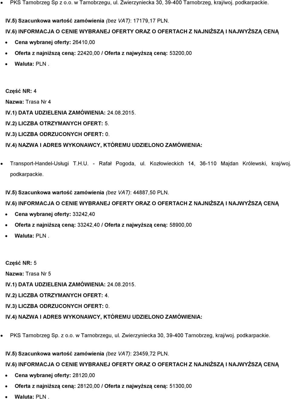 ługi T.H.U. - Rafał Pogoda, ul. Kozłowieckich 14, 36-110 Majdan Królewski, kraj/woj. podkarpackie. IV.5) Szacunkowa wartość zamówienia (bez VAT): 44887,50 PLN.