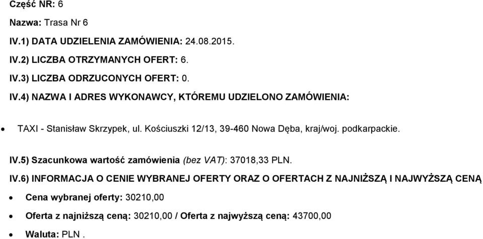podkarpackie. IV.5) Szacunkowa wartość zamówienia (bez VAT): 37018,33 PLN.