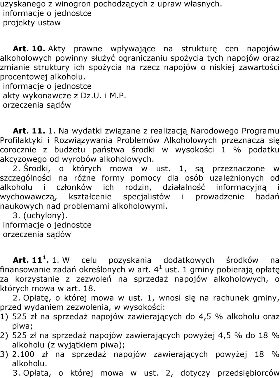 alkoholu. akty wykonawcze z Dz.U. i M.P. Art. 11