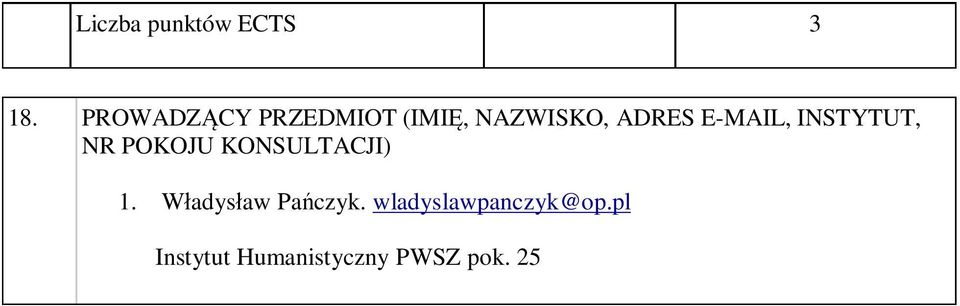 E-MAIL, INSTYTUT, NR POKOJU KONSULTACJI) 1.