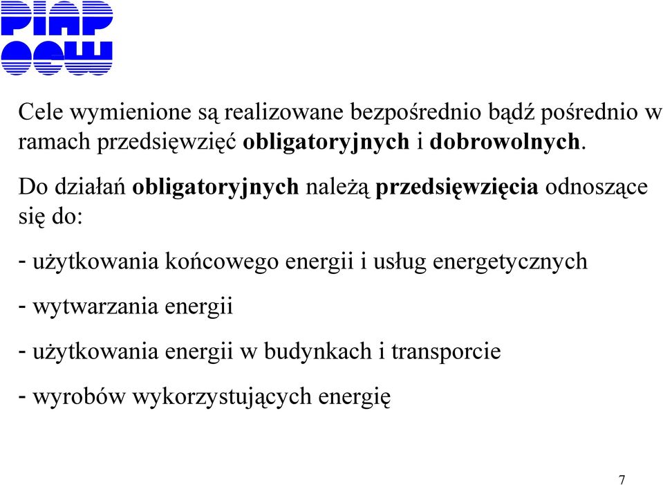 Do działań obligatoryjnych należą przedsięwzięcia odnoszące się do: - użytkowania