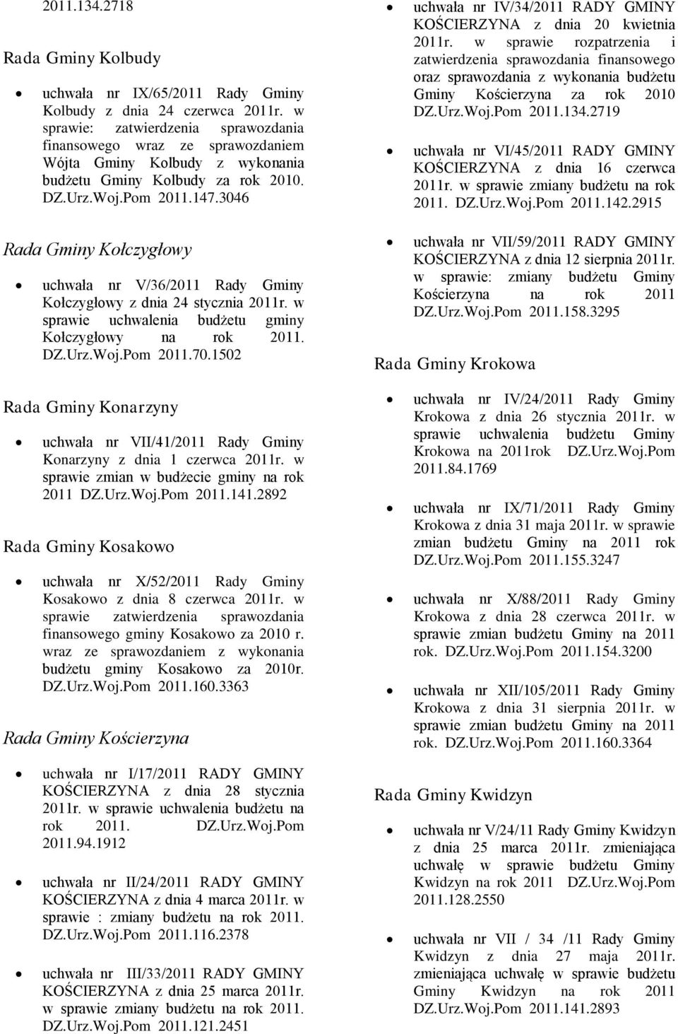 3046 uchwała nr IV/34/2011 RADY GMINY KOŚCIERZYNA z dnia 20 kwietnia 2011r.