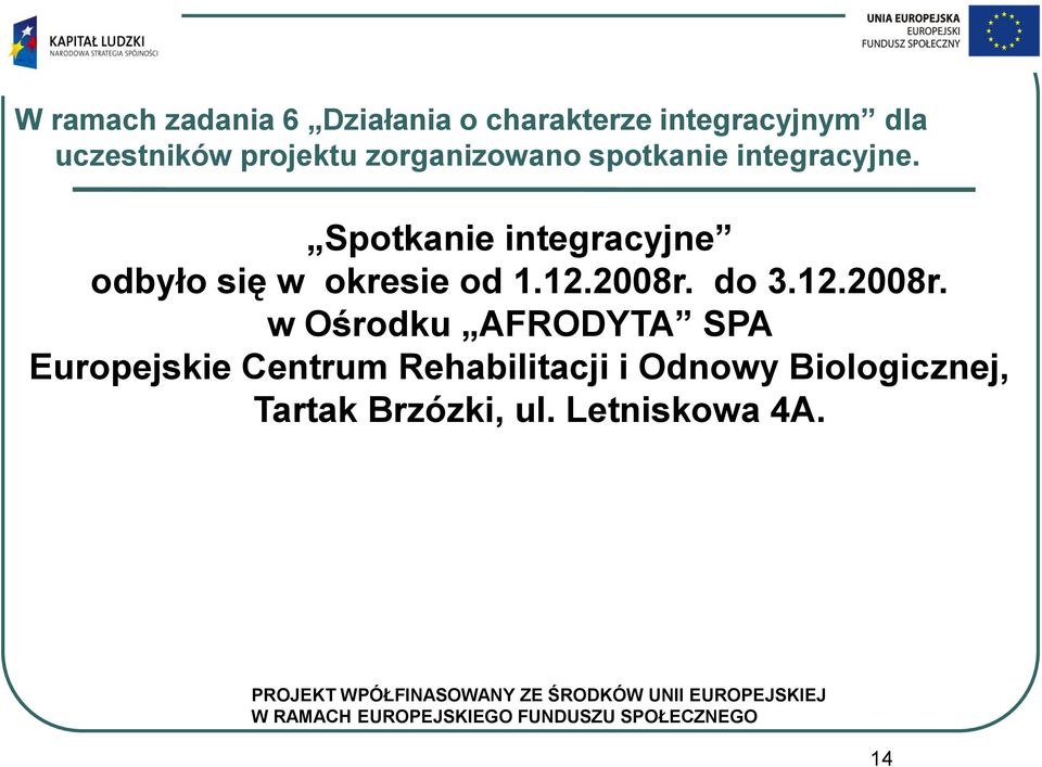 Spotkanie integracyjne odbyło się w okresie od 1.12.2008r.