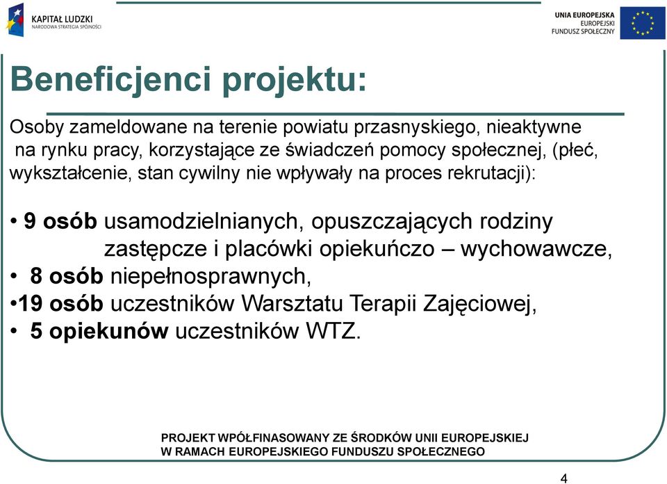 rekrutacji): 9 osób usamodzielnianych, opuszczających rodziny zastępcze i placówki opiekuńczo