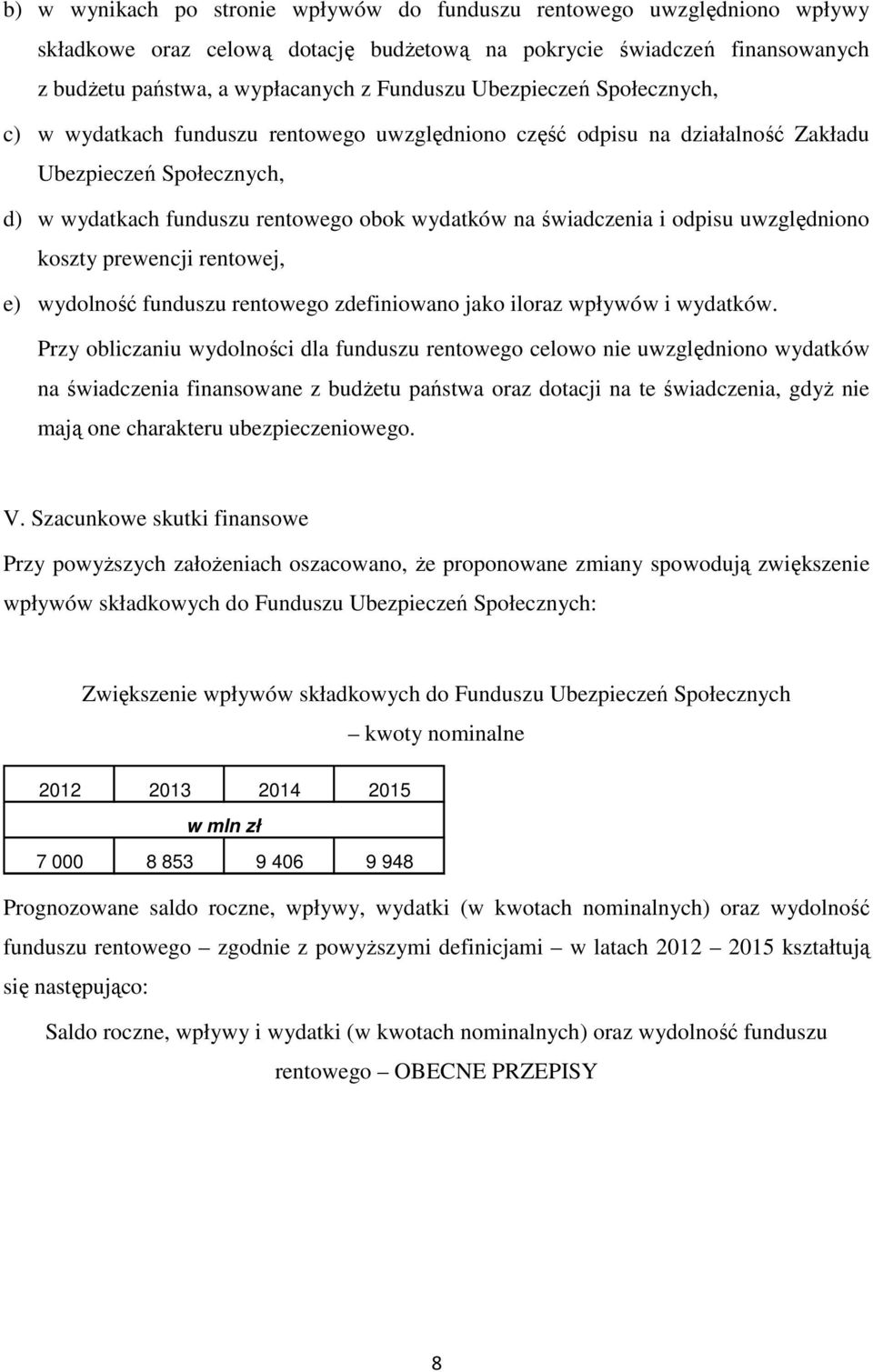 odpisu uwzględniono koszty prewencji rentowej, e) wydolność funduszu rentowego zdefiniowano jako iloraz wpływów i wydatków.