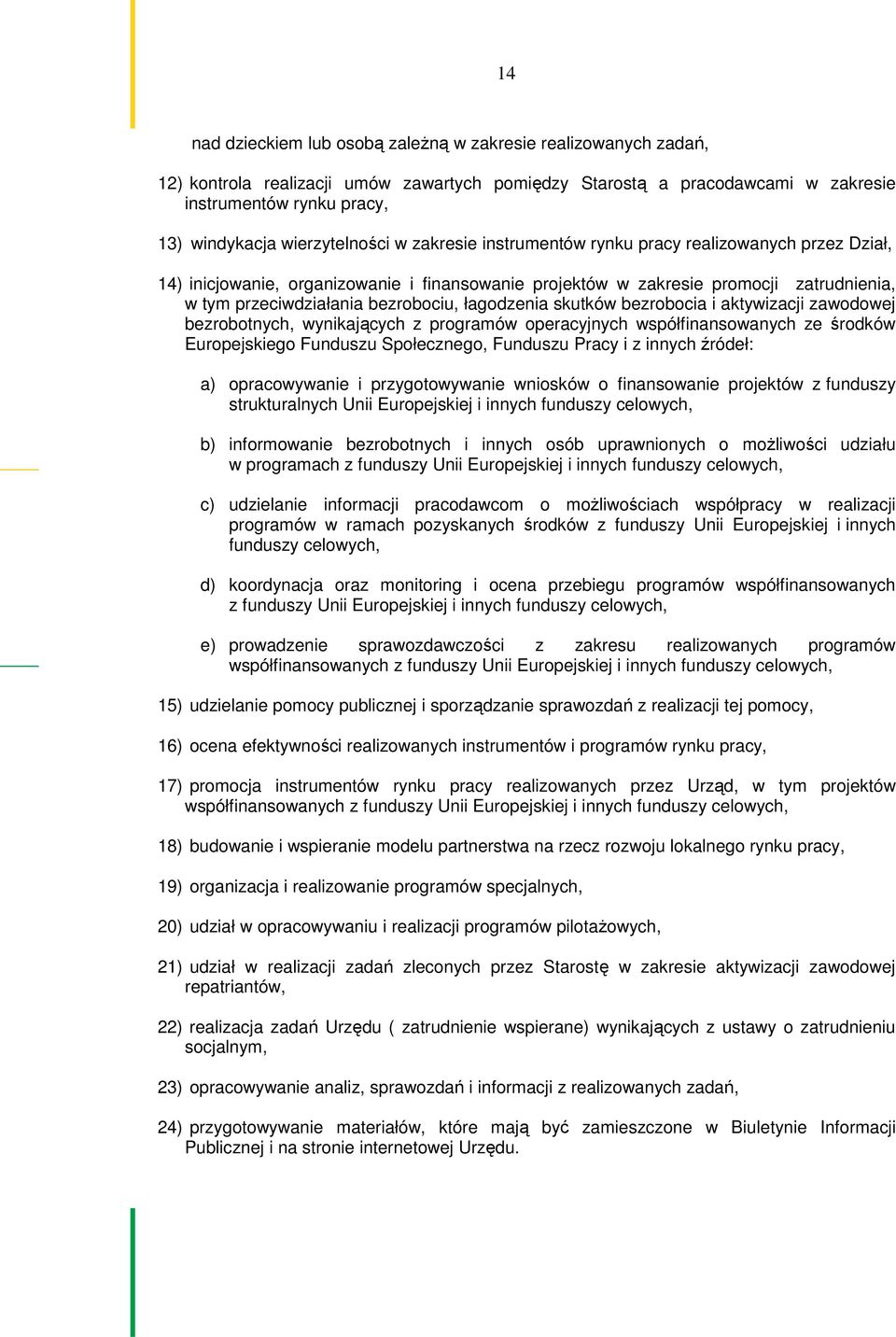 bezrobociu, łagodzenia skutków bezrobocia i aktywizacji zawodowej bezrobotnych, wynikających z programów operacyjnych współfinansowanych ze środków Europejskiego Funduszu Społecznego, Funduszu Pracy