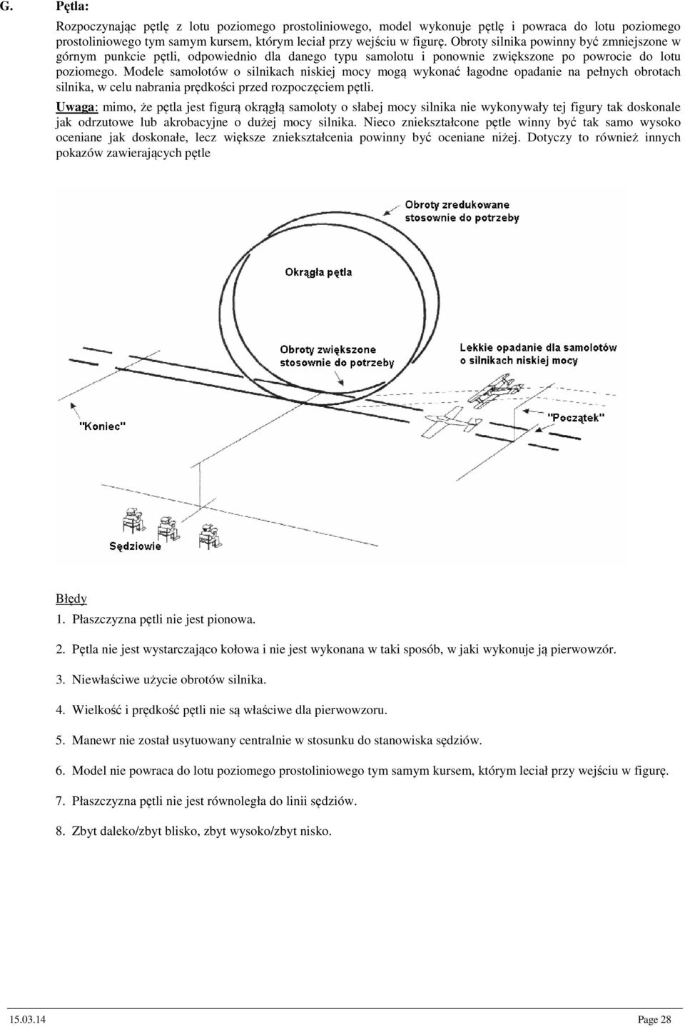 Modele samolotów o silnikach niskiej mocy mogą wykonać łagodne opadanie na pełnych obrotach silnika, w celu nabrania prędkości przed rozpoczęciem pętli.