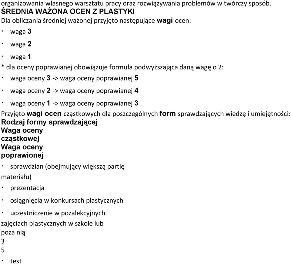 2: waga oceny 3 -> waga oceny poprawianej 5 waga oceny 2 -> waga oceny poprawianej 4 waga oceny 1 -> waga oceny poprawianej 3 Przyjęto wagi ocen cząstkowych dla poszczególnych form