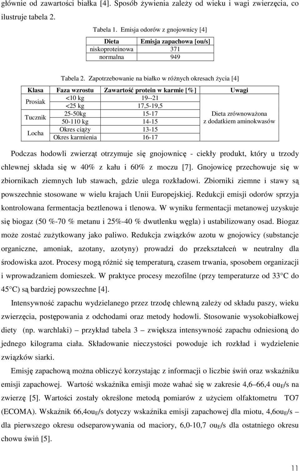 Zapotrzebowanie na białko w róŝnych okresach Ŝycia [4] Klasa Faza wzrostu Zawartość protein w karmie [%] Uwagi Prosiak <10 kg 19--21 <25 kg 17,5-19,5 Tucznik 25-50kg 15-17 Dieta zrównowaŝona 50-110