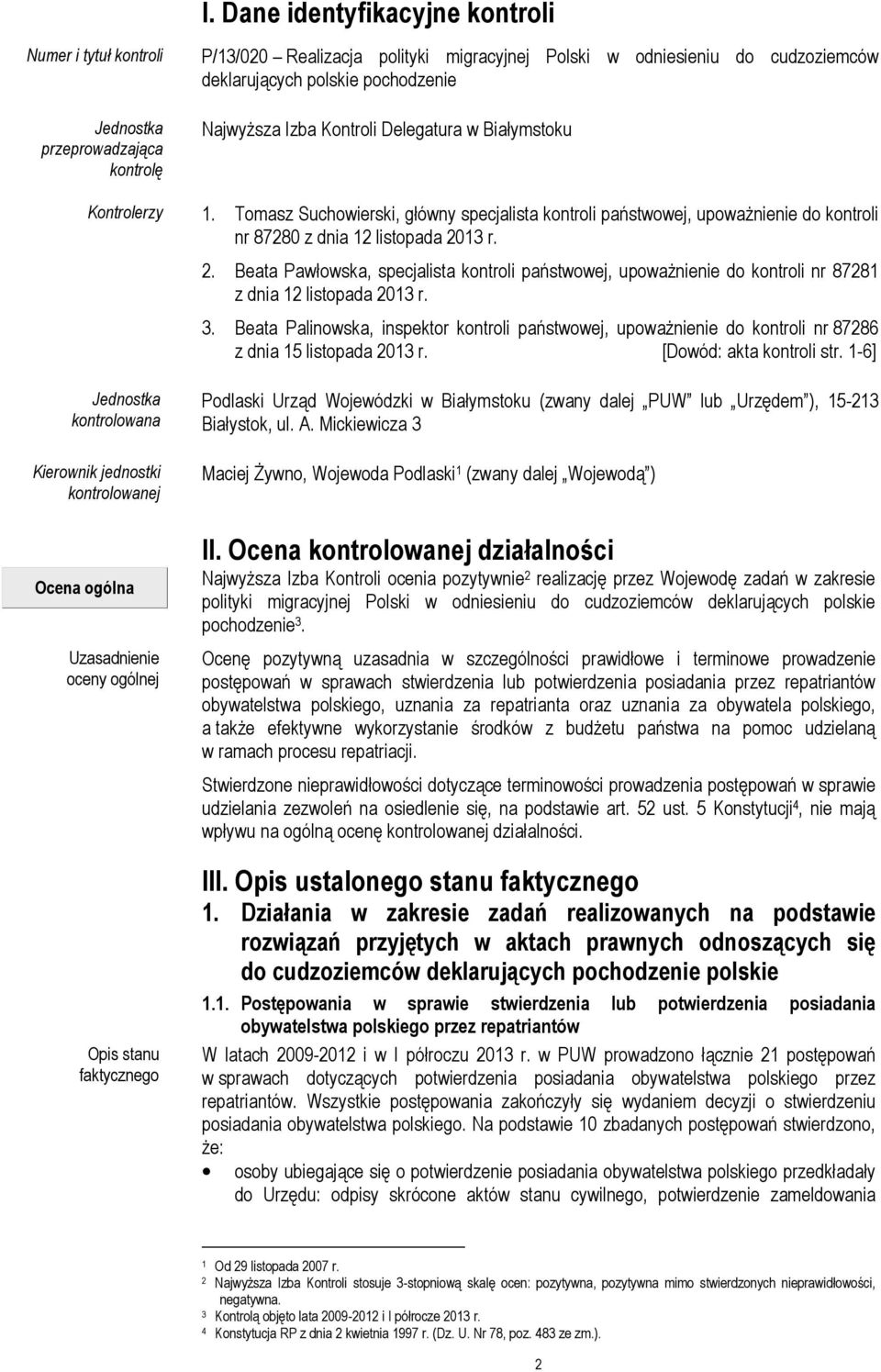 Tomasz Suchowierski, główny specjalista kontroli państwowej, upoważnienie do kontroli nr 87280 z dnia 12 listopada 20