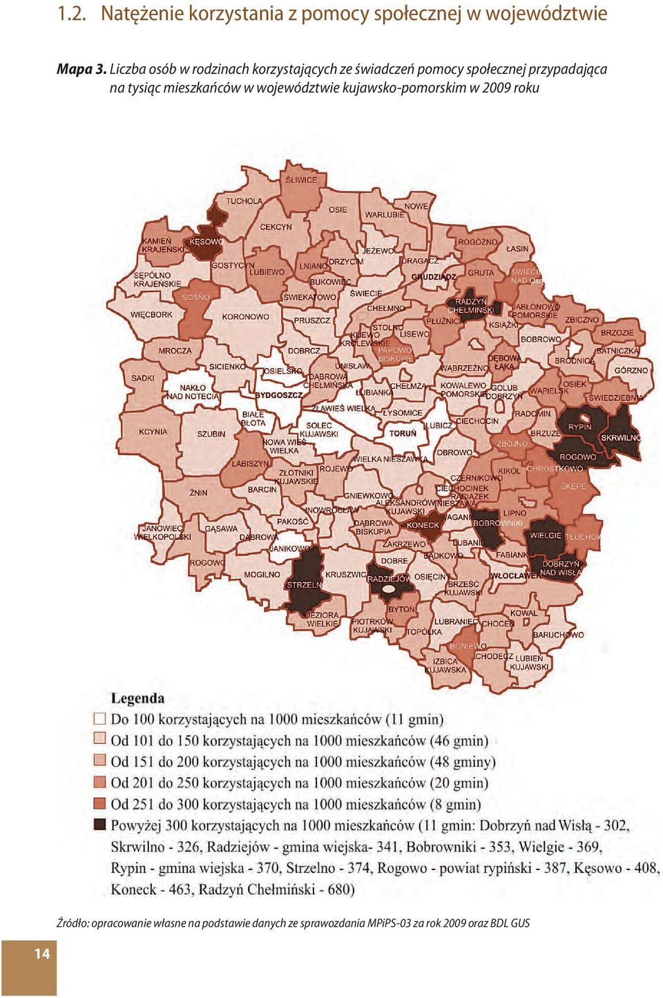przypadająca na tysiąc mieszkańców w województwie kujawsko-pomorskim w 2009