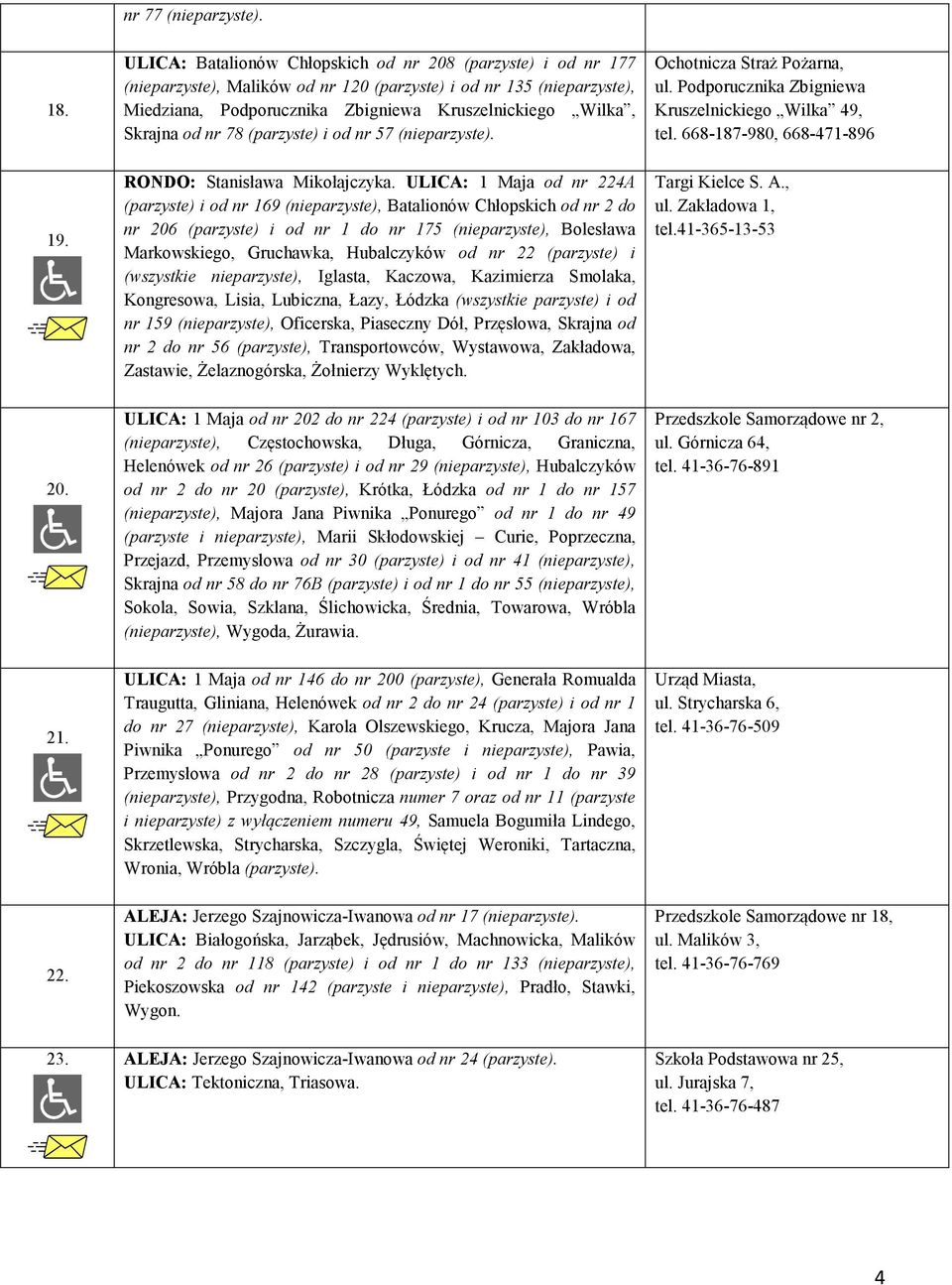 od nr 78 (parzyste) i od nr 57 (nieparzyste). RONDO: Stanisława Mikołajczyka.