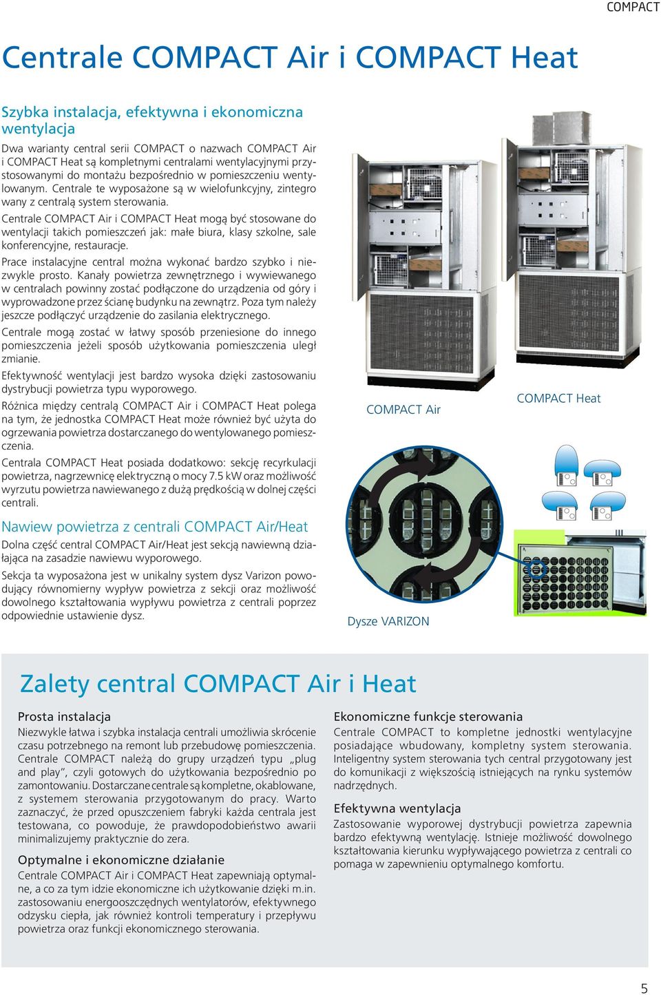 Centrale COMPACT Air i COMPACT Heat mogą być stosowane do wentylacji takich pomieszczeń jak: małe biura, klasy szkolne, sale konferencyjne, restauracje.
