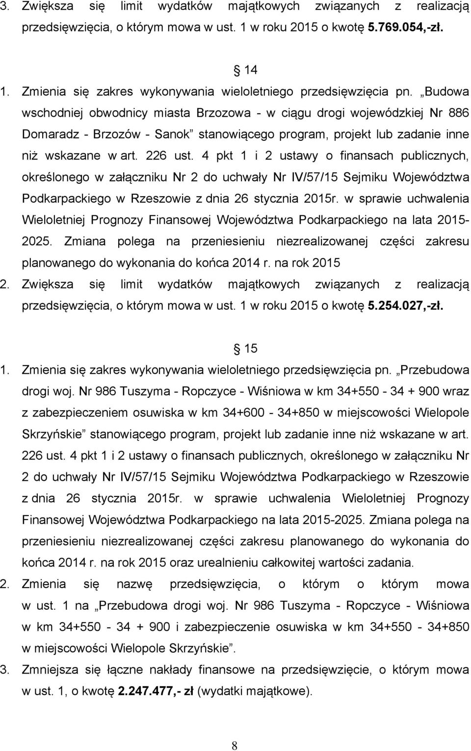 Budowa wschodniej obwodnicy miasta Brzozowa - w ciągu drogi wojewódzkiej Nr 886 Domaradz - Brzozów - Sanok stanowiącego program, projekt lub zadanie inne niż wskazane w art. 226 ust.