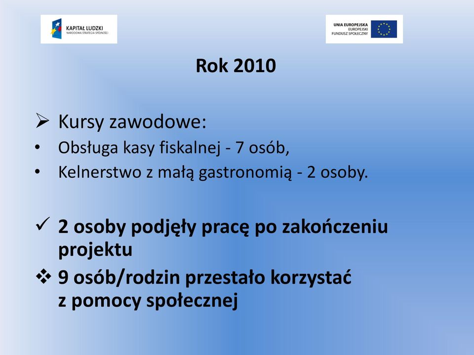 2 osoby podjęły pracę po zakończeniu projektu 9