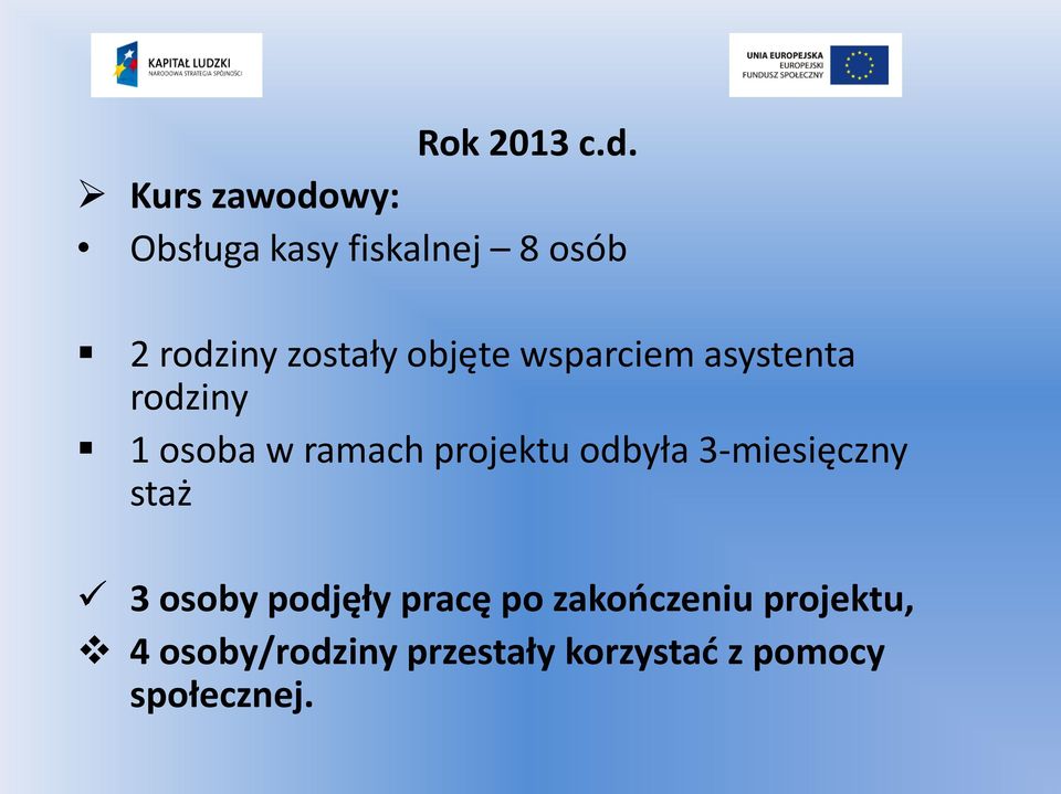 objęte wsparciem asystenta rodziny 1 osoba w ramach projektu